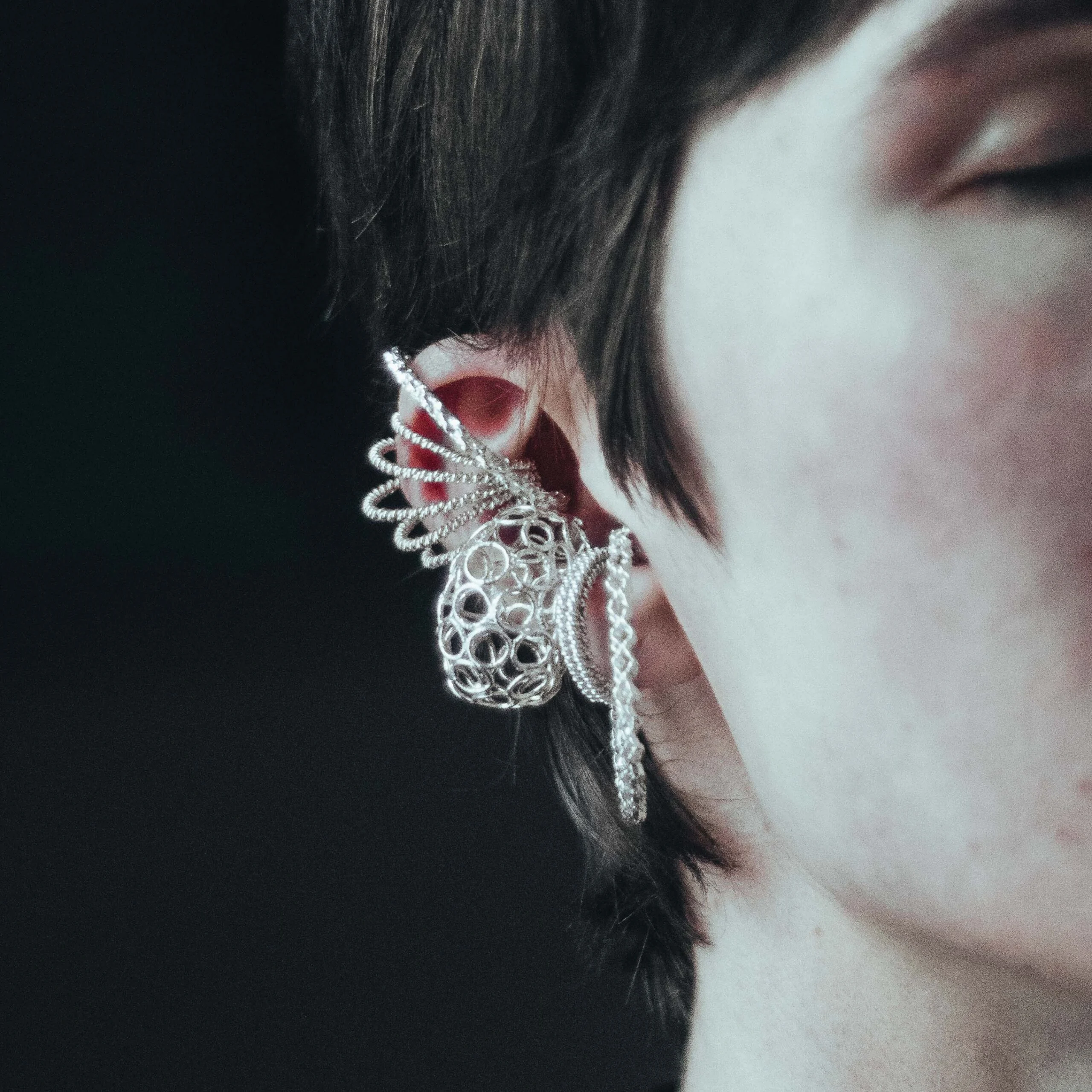 Silver Filigree Ear Cuff "Two Moons"